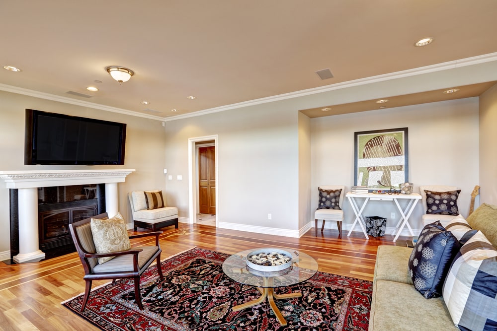 Lovely beige family room cozy sitting